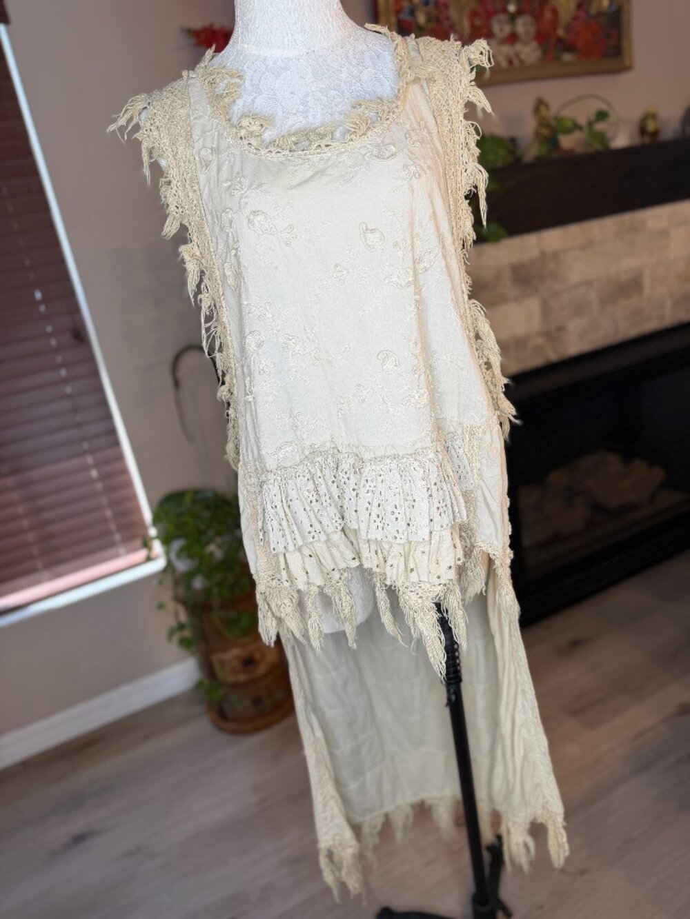 Jaded Gypsy Cream Ruffle Tunic - OS - Picture 2 of 6